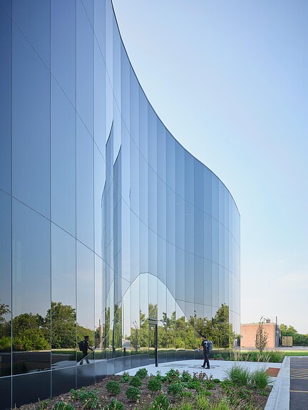 A large glass building.