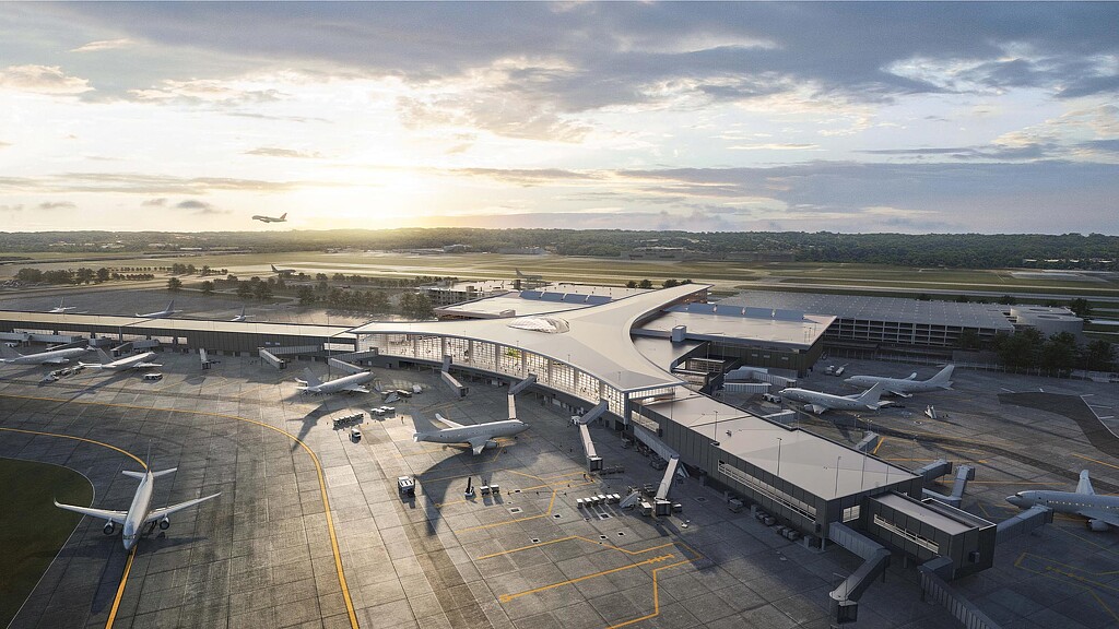 An airport with many planes.