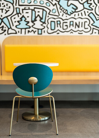 Close-up of chair at Cosmic Bliss ice cream shop