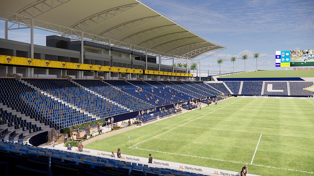 LA Galaxy Dignity Health Sports Park west bowl seating and field