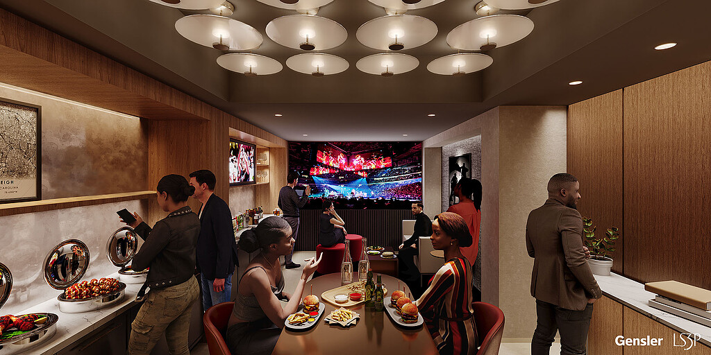 A group of people in a restaurant.