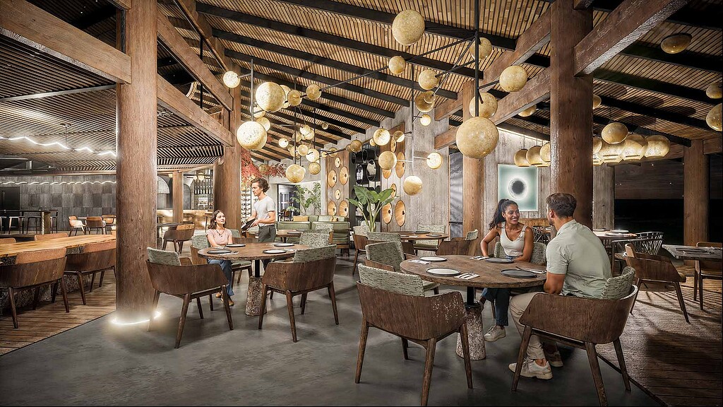 People sitting at tables in a restaurant.