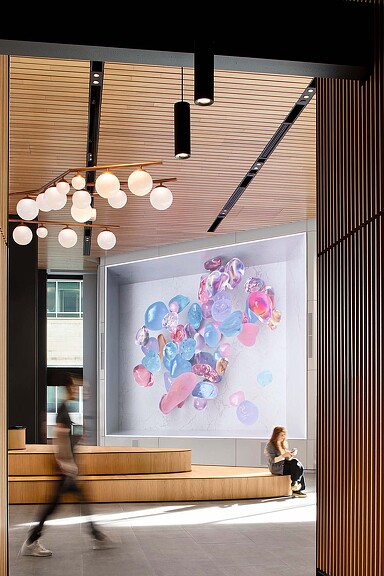 A large screen with a cartoon on it.