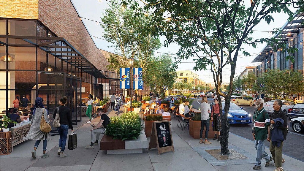 Exterior rendering of The Crossing at University of Kansas Master Plan