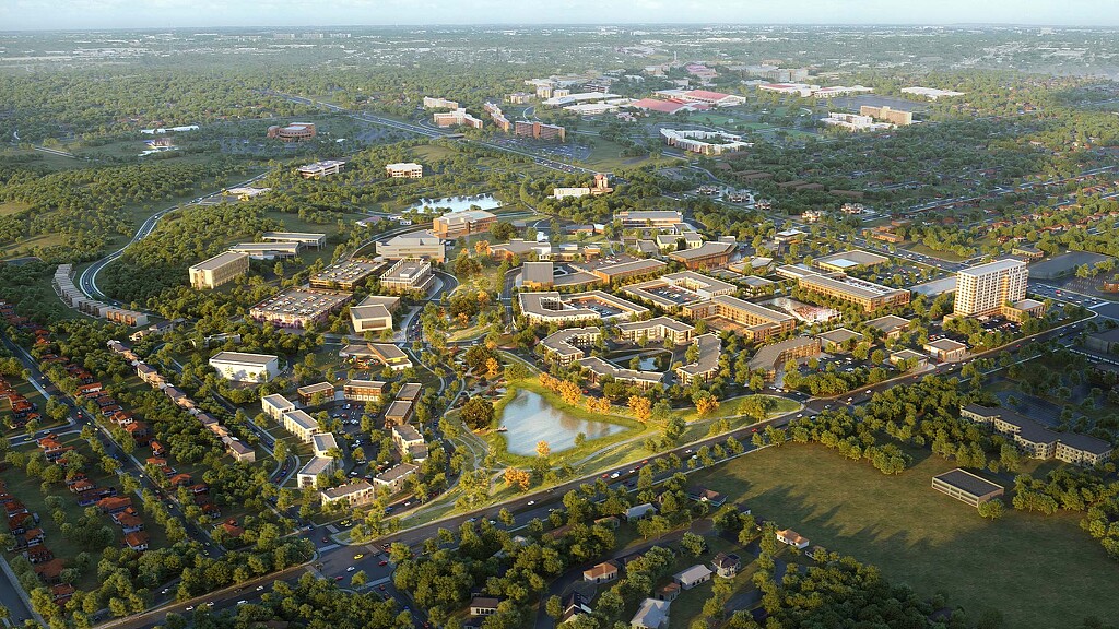 Aerial of The Crossing at University of Kansas Master Plan