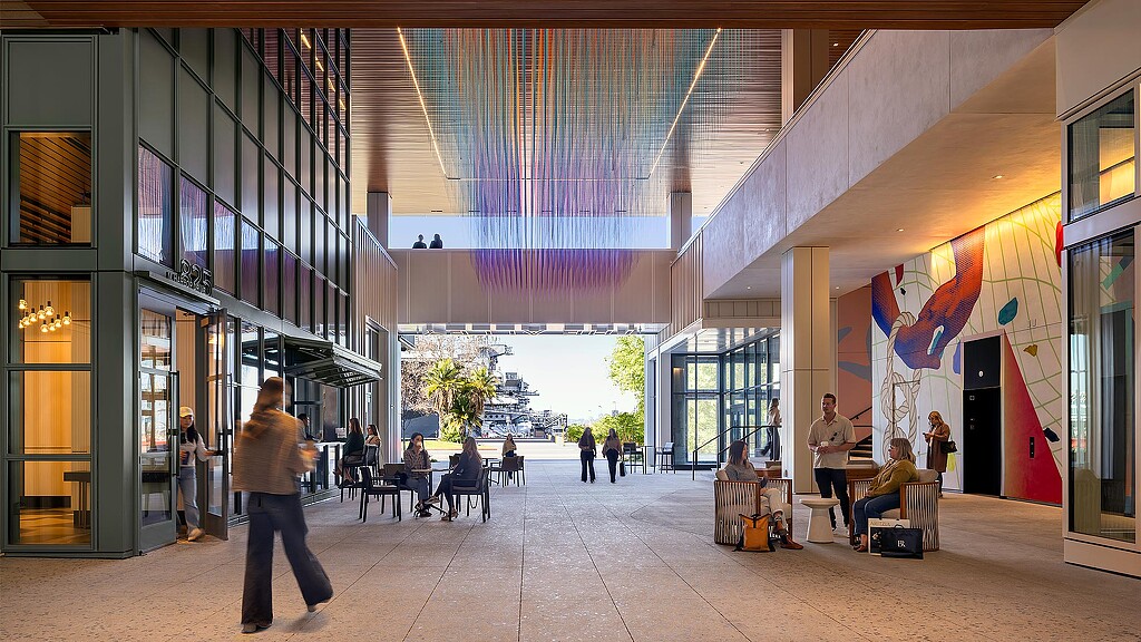 People walking in a building.