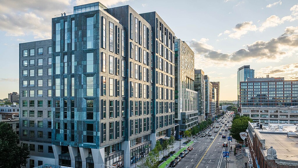 A high angle view of a building.