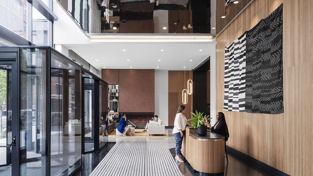 A man and woman in a building.