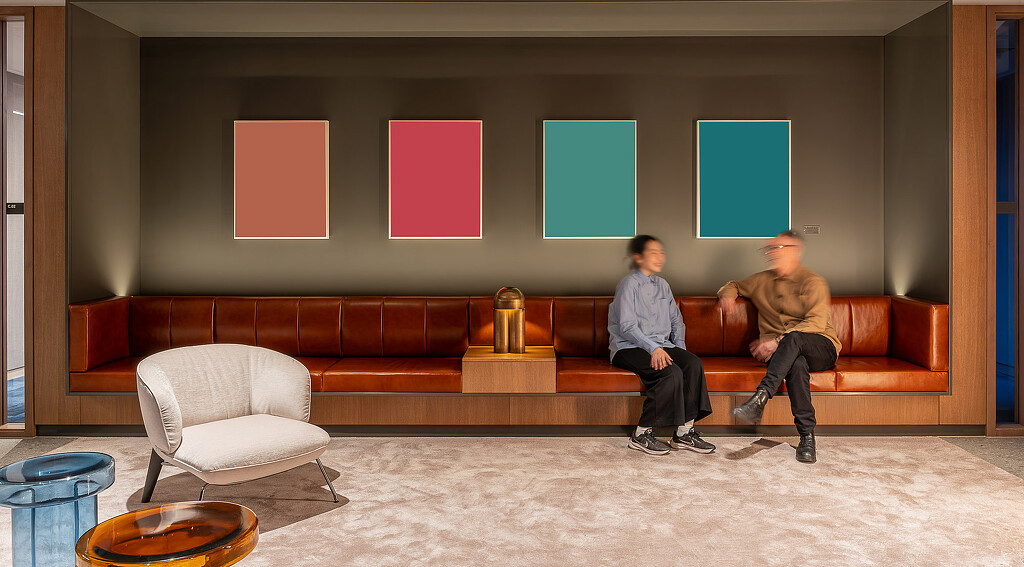 Financial services workplace with different colored artwork