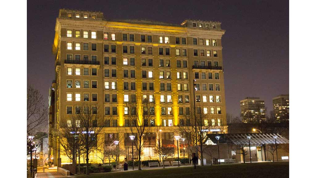 A large building with many windows.