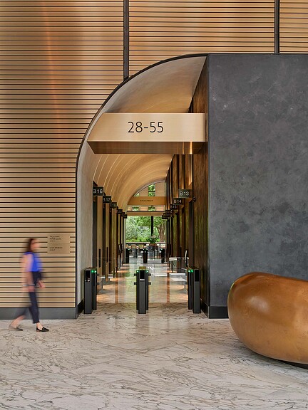 A person walking through a building.