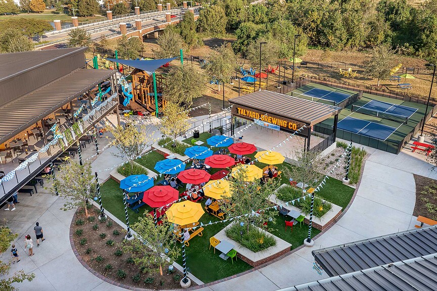 A park with many umbrellas.