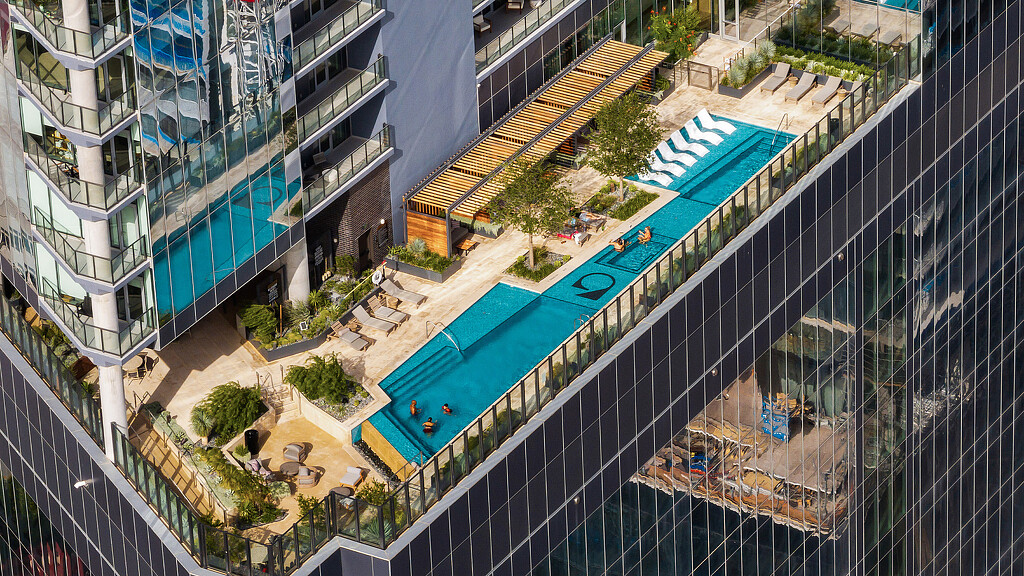 A high angle view of a swimming pool.