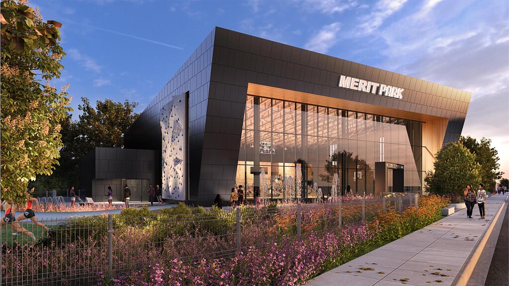 A building with a glass front.