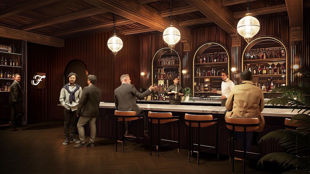 A group of people in a bar.