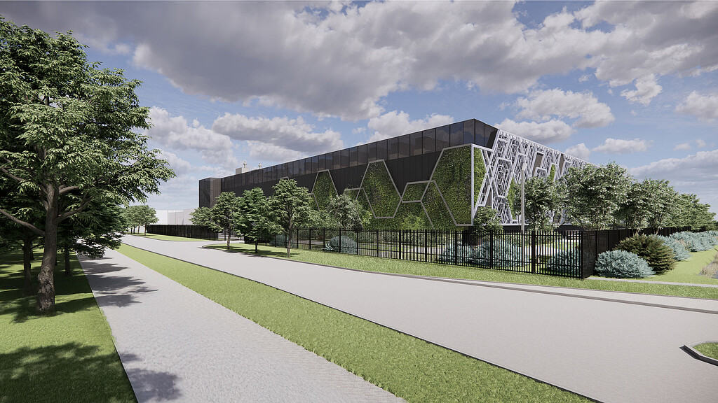 A large building with a glass front.