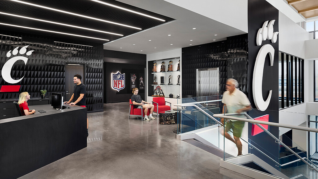 A group of people in a room.