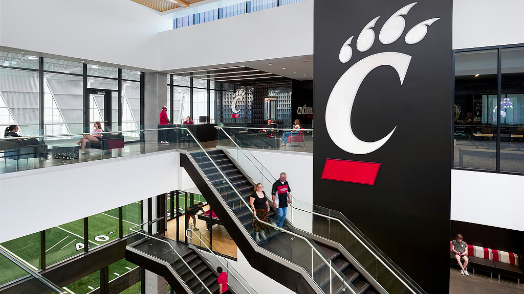 People walking up stairs.