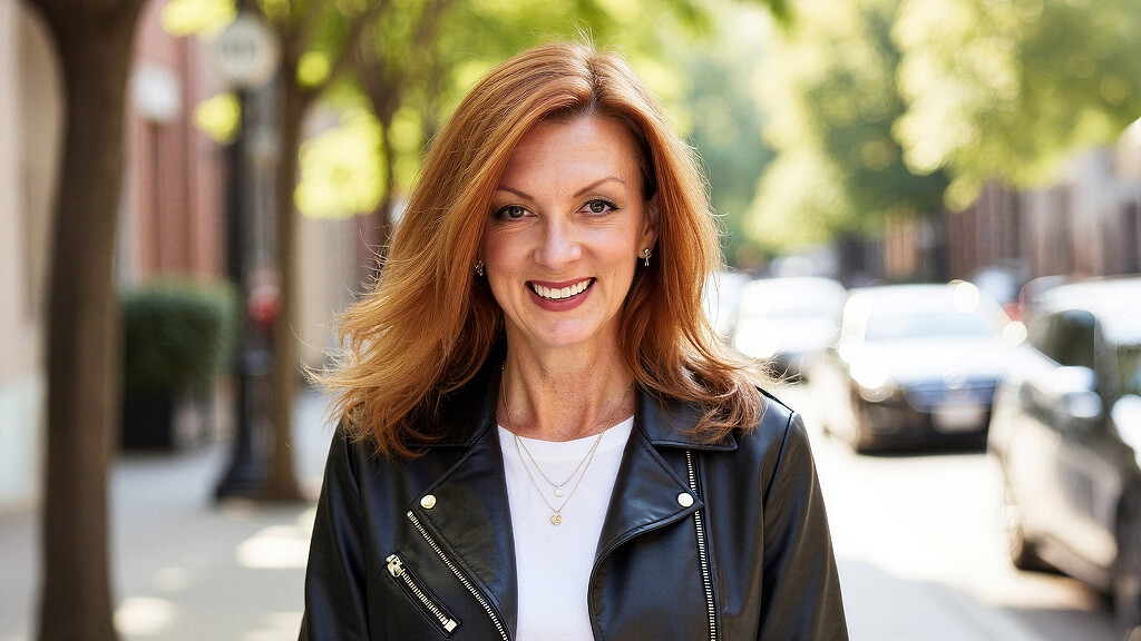 A woman smiling outside.