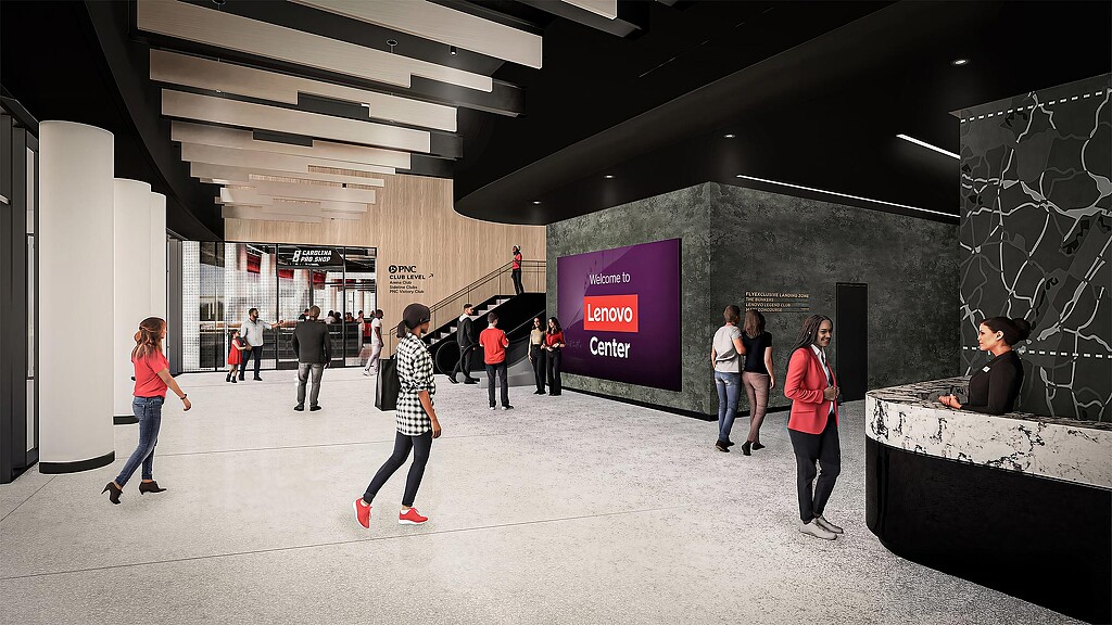 People walking in a building.