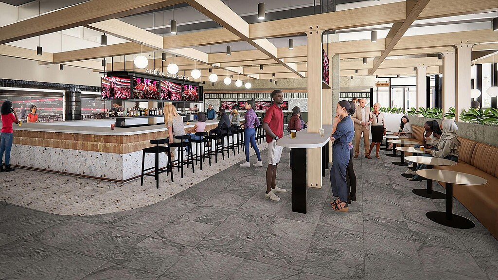 People in a large room.