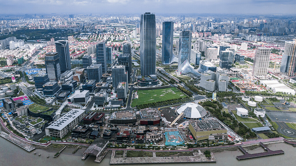 A city with tall buildings.