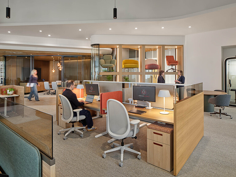 A group of people in an office.