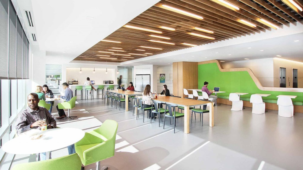 A group of people sitting at tables.