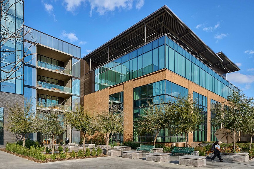A building with glass walls.