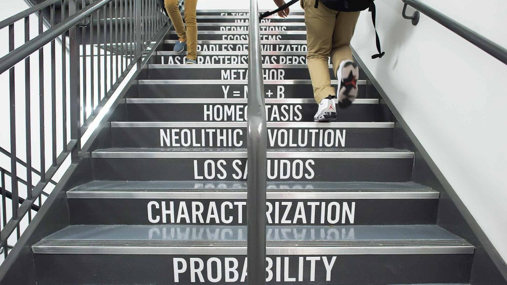People climbing a set of stairs.