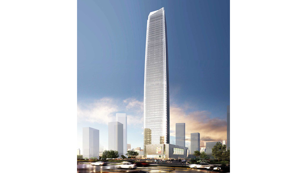 A tall building in a city.