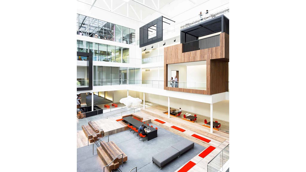 A high angle view of a building.