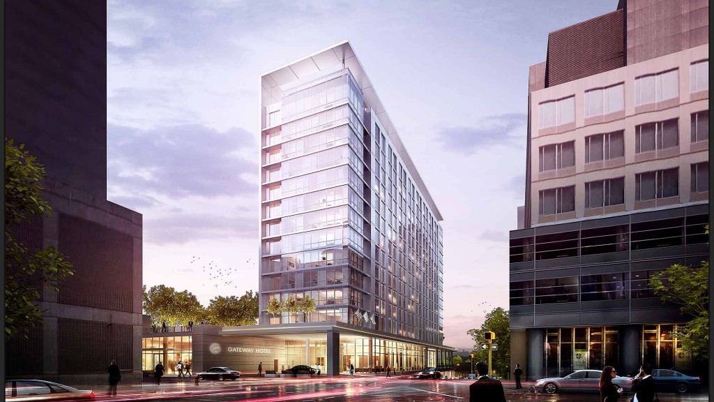 A large glass building.