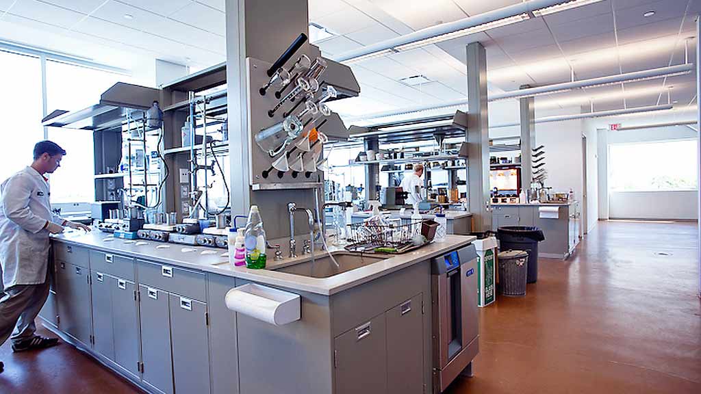 A chef in a kitchen.