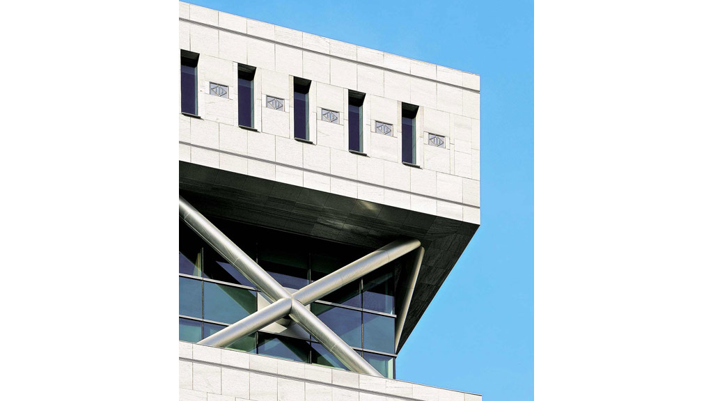 A building with a metal railing.