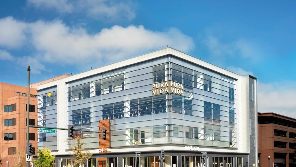 A large white building.