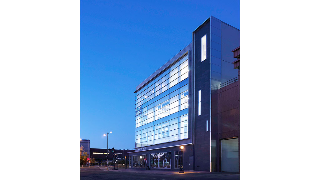 A building with a glass front.