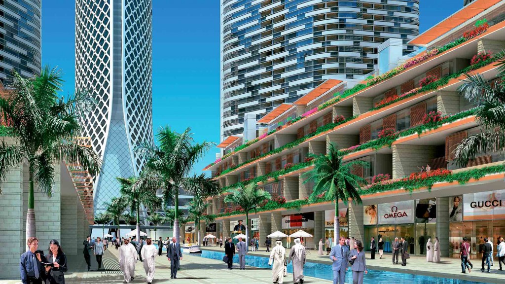 A group of people walking around a city.