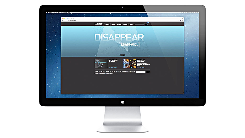 A computer monitor with a blue background.