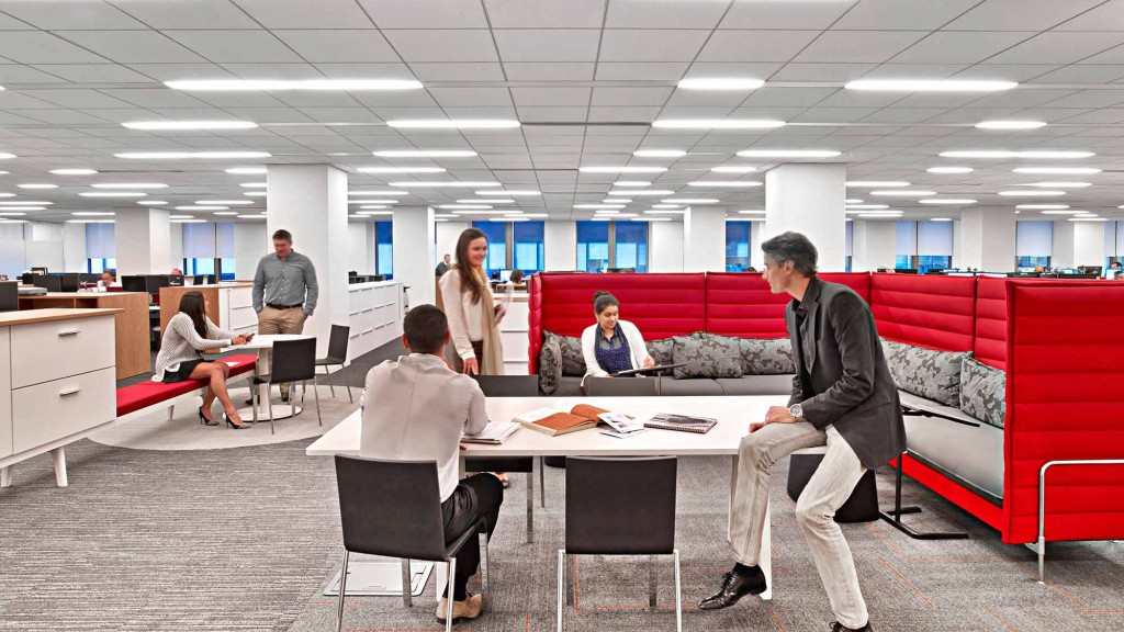 A group of people in an office.