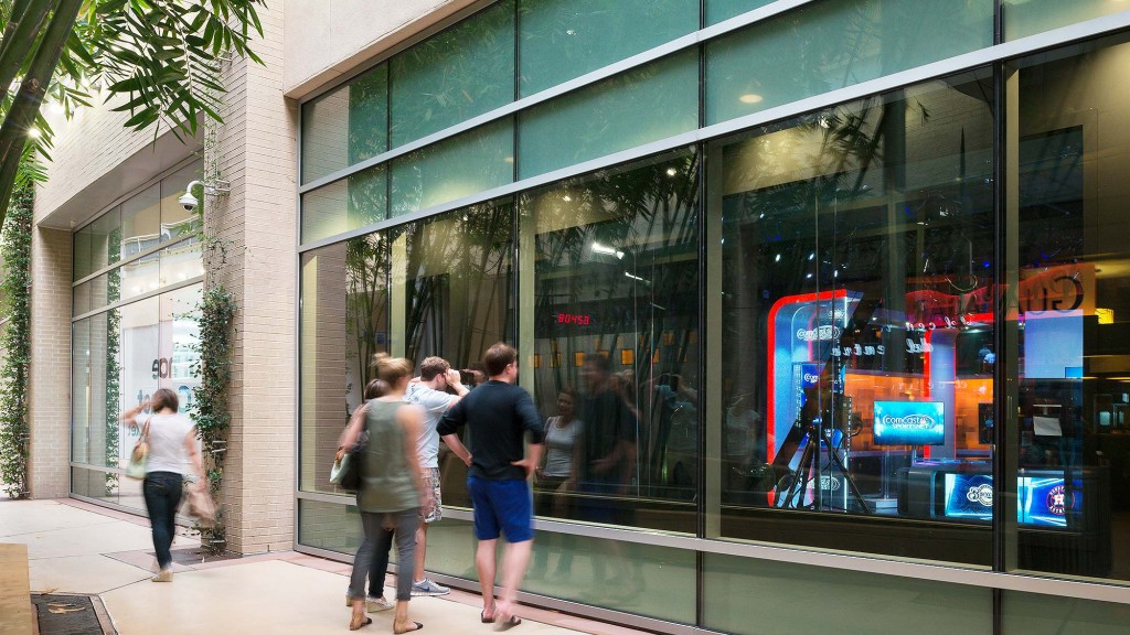 People walking outside a building.