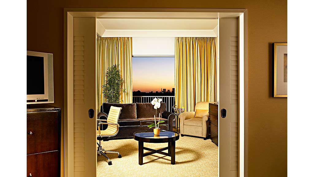 A living room with a large window.