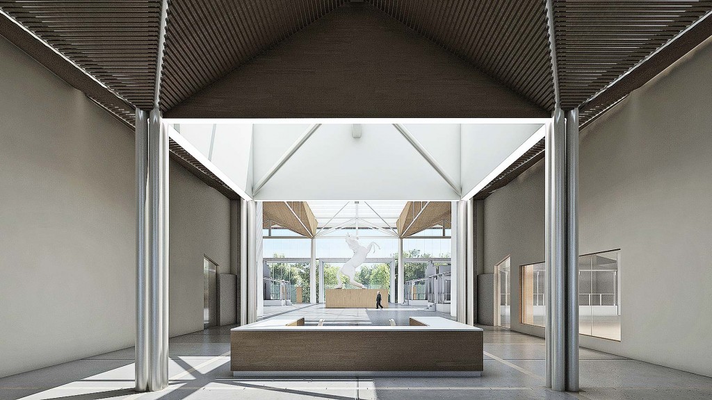 A room with a large window.