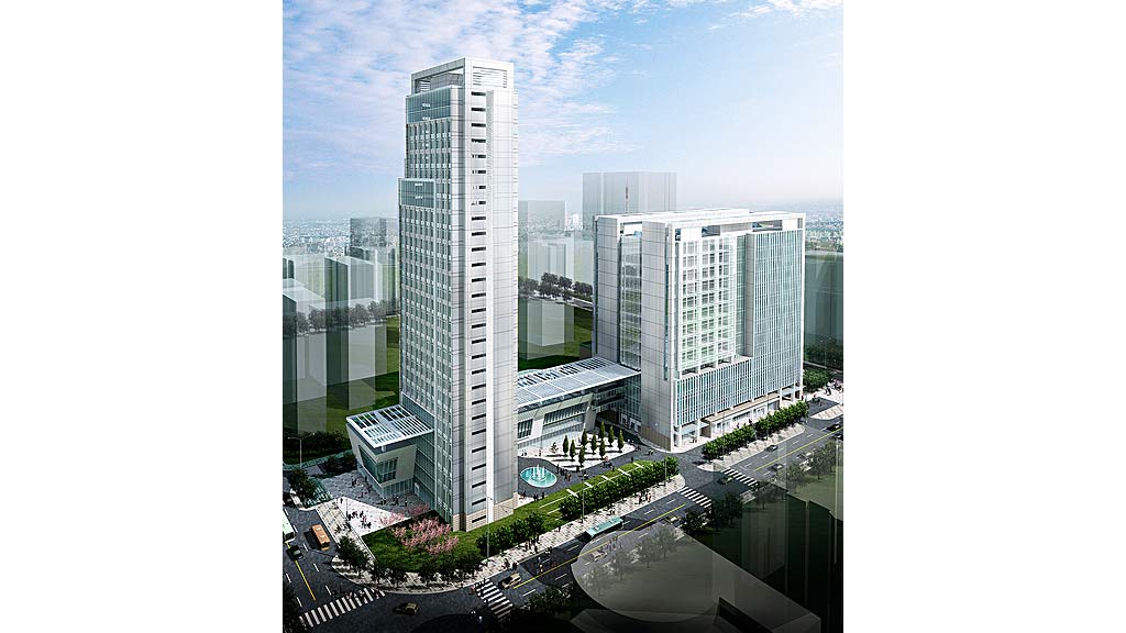 A high angle view of a building.