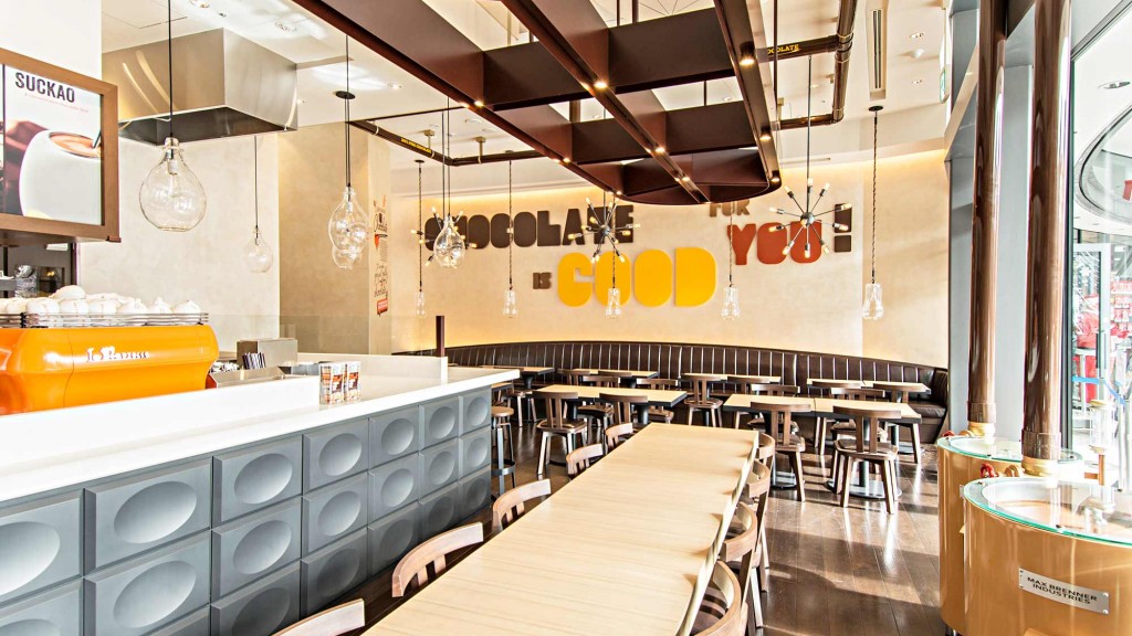 A large kitchen with a bar and chairs.