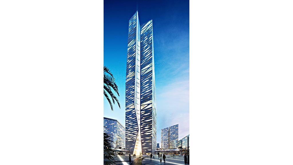 A tall glass building.