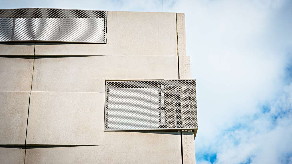 A building with a solar panel.