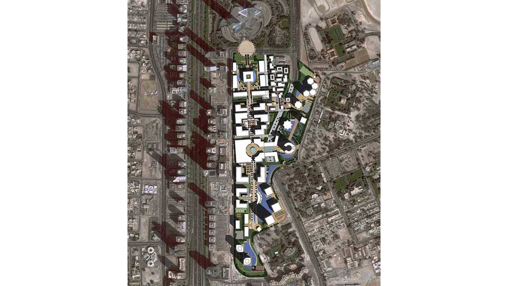 An aerial view of a city.