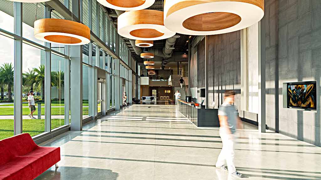 A person walking in a building.