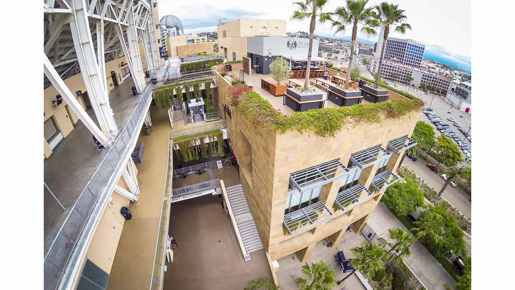 A high angle view of a building.